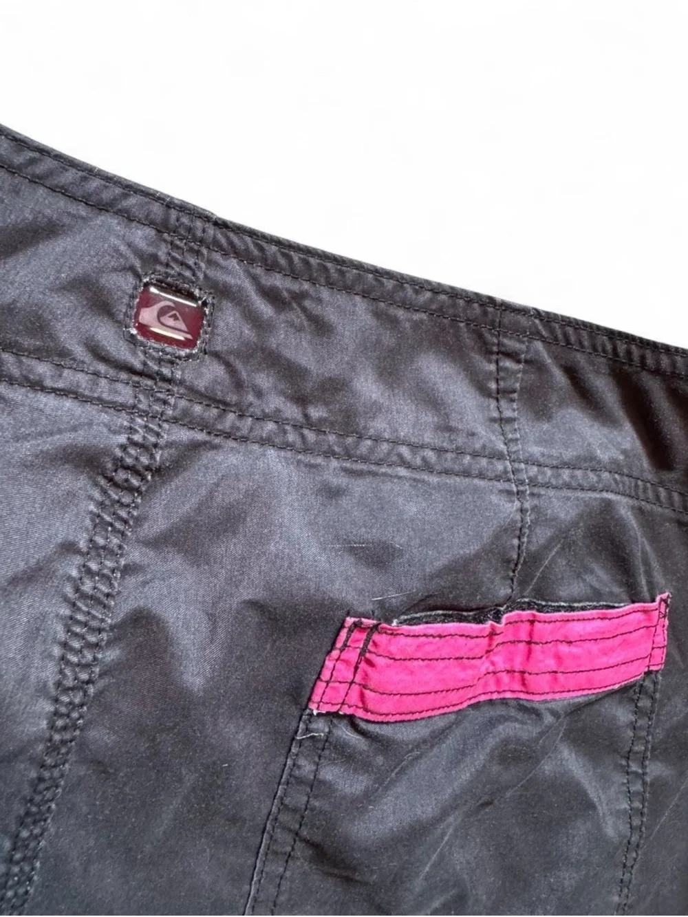 Quiksilver Men’s Black and Magenta Colorblock Swim Board Shorts